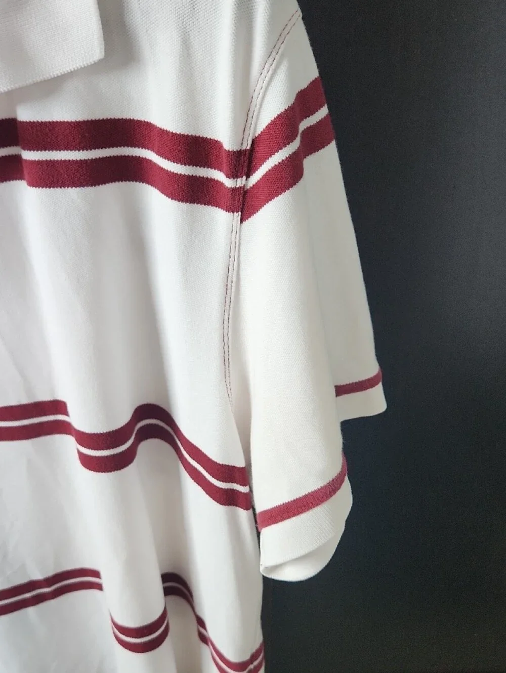 Banana Republic White Polo with Burgundy Stripes